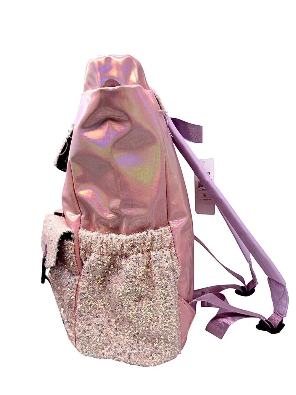 Justice Light Pink/purple iridescent patent leather Sequin Rucksack Backpack nwt